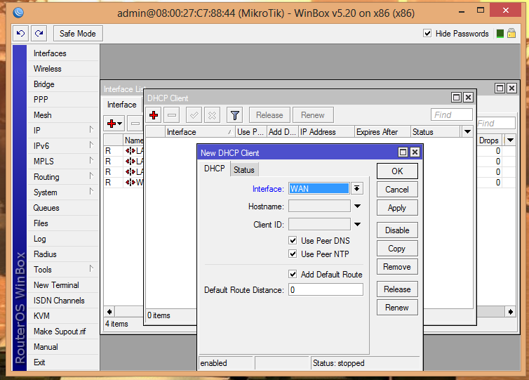 podešavanje mikrotik dhcp client2