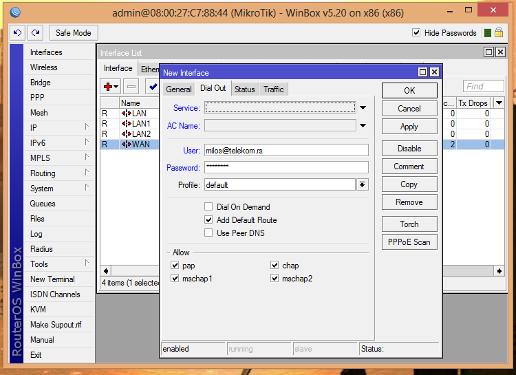 pppoe ADSL podešavanje mikrotik