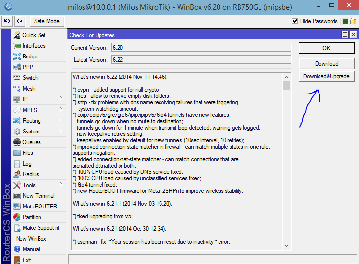 Upgrade MikroTik-a