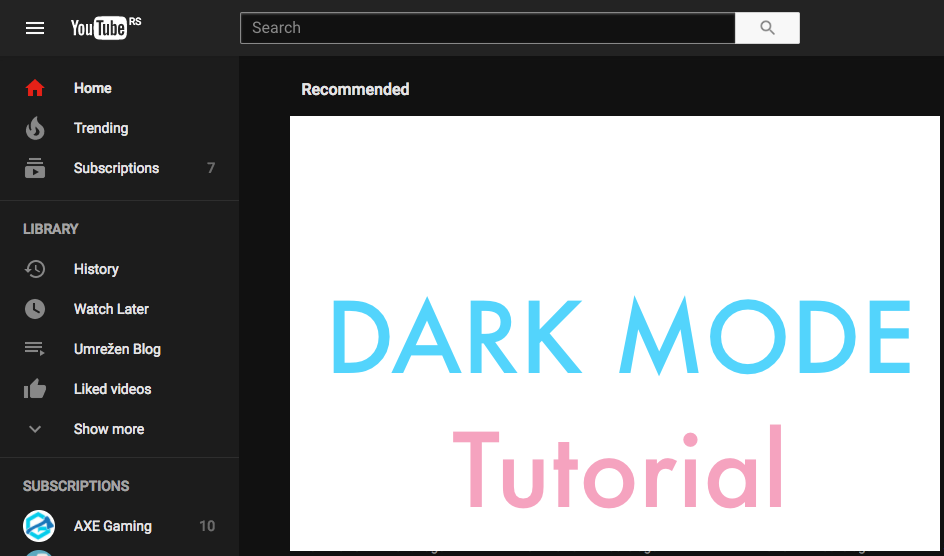 YouTube dark mode tutorijall